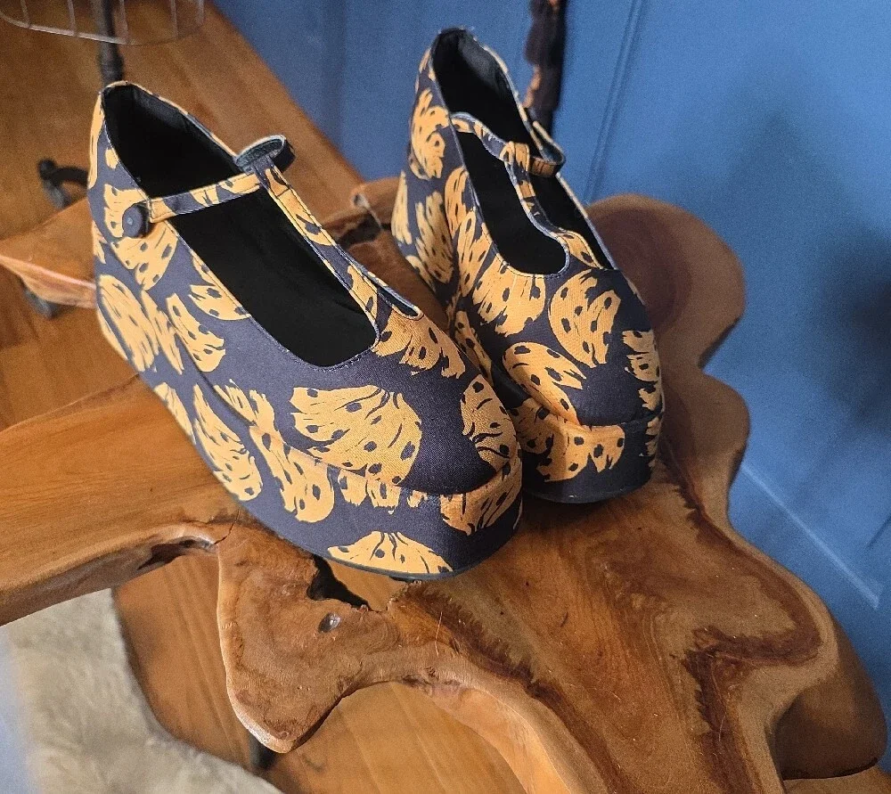 Title:FARM Rio Black Bananica Bunch Platform Mary Jane Ballerina Flats NWOT